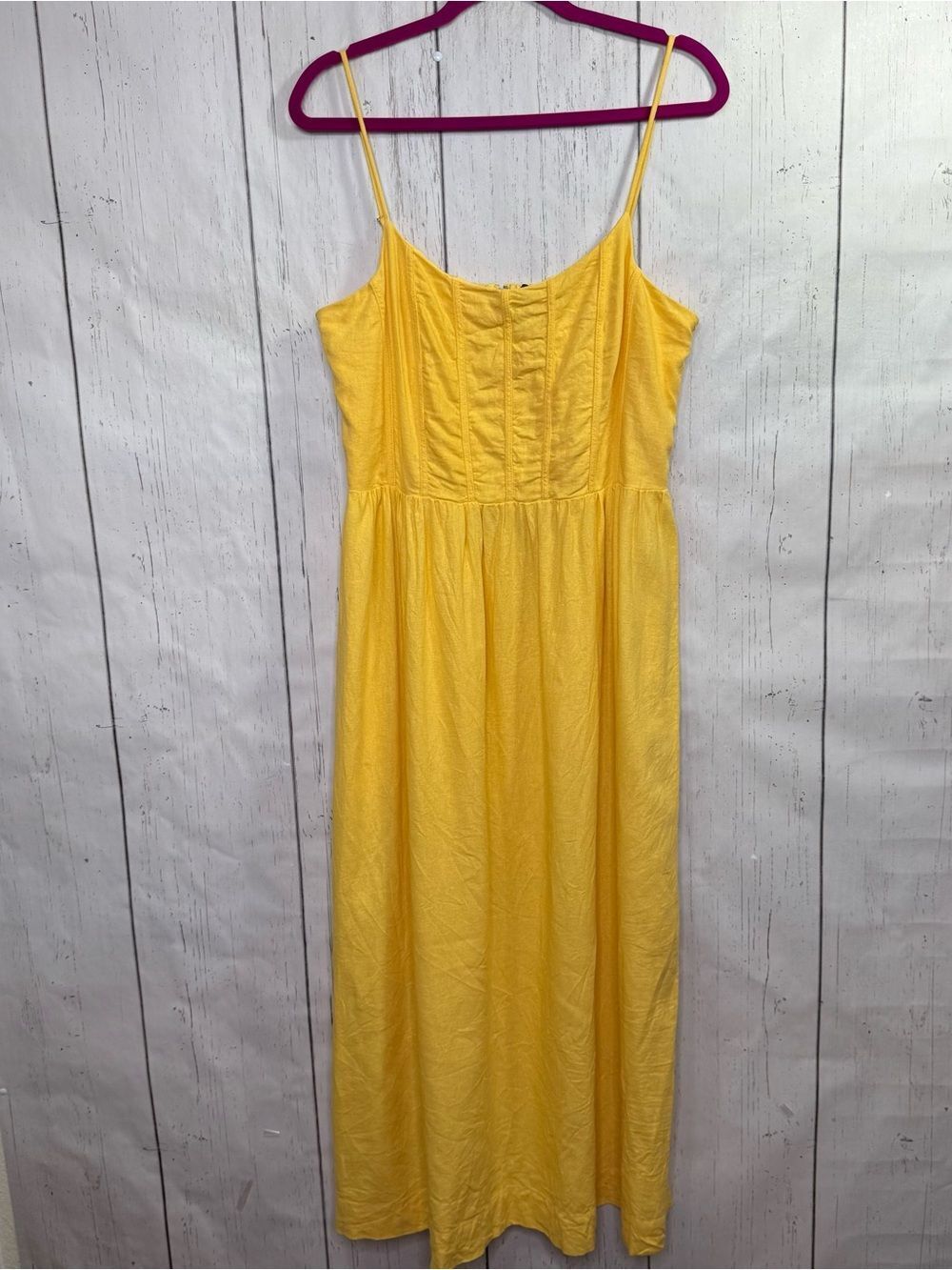 CeCe Yellow Linen Blend Midi Dress Large Sundress Cottagecore Coastal Romantic